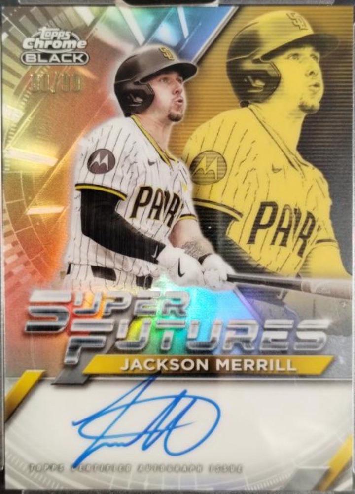 Jackson Merrill #FSA-JM Baseball Cards 2025 Topps Chrome Black Super Futures Autograph