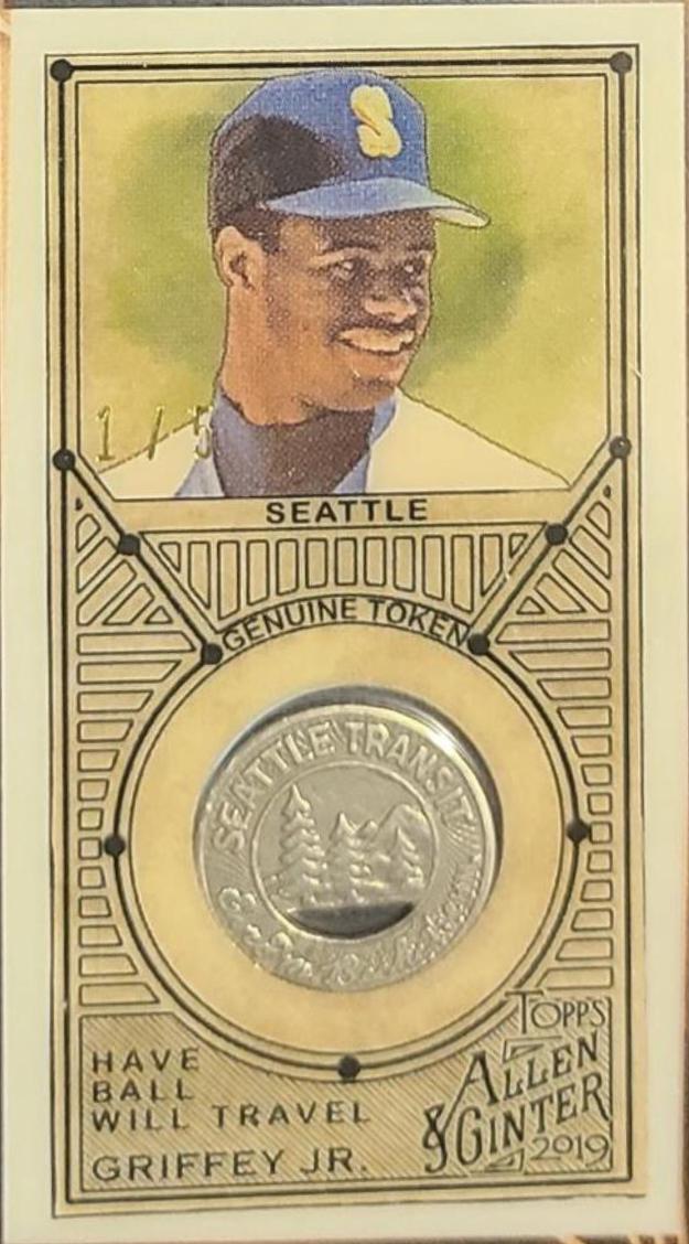 Ken Griffey Jr #HBTR-KG Baseball Cards 2019 Topps Allen & Ginter Have Ball, Will Travel Token Framed Mini Relic