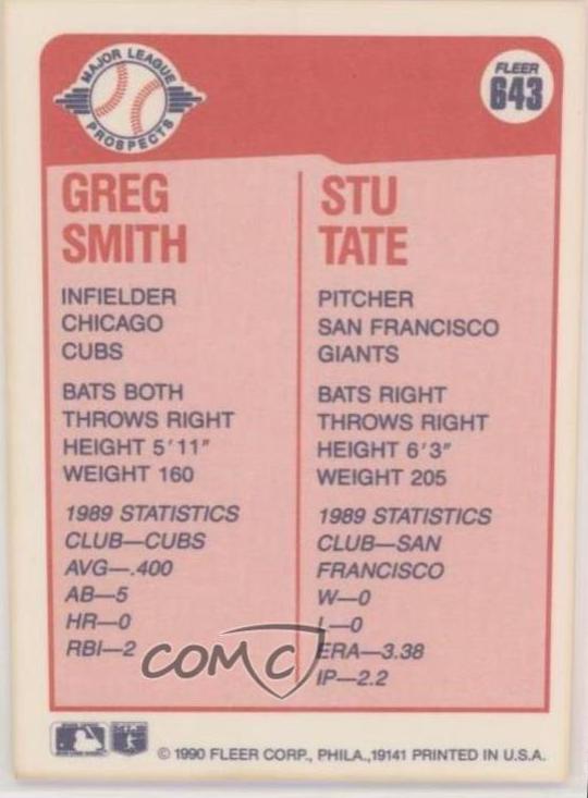 Greg Smith, Stu Tate #643 Baseball Cards 1990 Fleer