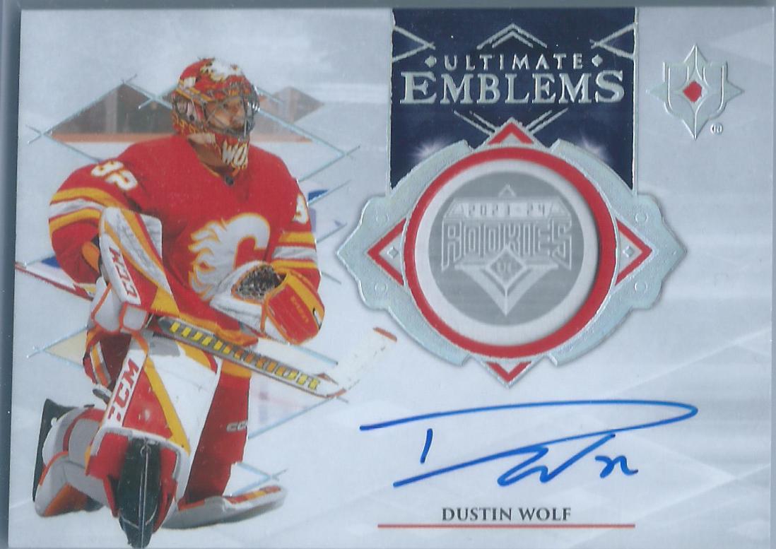 Dustin Wolf #UE-DW Hockey Cards 2023 Upper Deck Ultimate Collection Emblems Auto Rookie