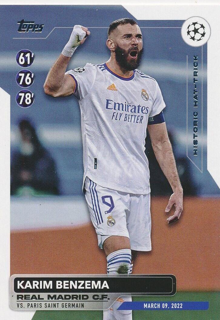 Karim Benzema #HH-14 Soccer Cards 2023 Topps UEFA Club Historic Hat Trick