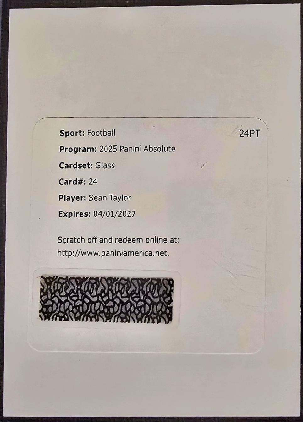 Sean Taylor #24 2025 Panini Absolute Glass Football