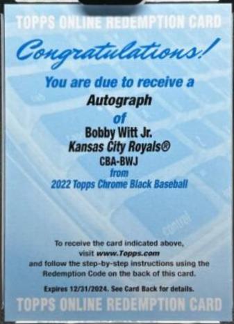 Bobby Witt Jr. #CBA-BWJ Baseball Cards 2022 Topps Chrome Black Autographs