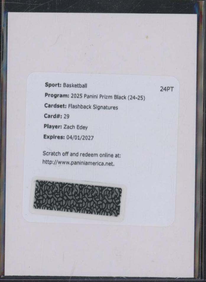 Zach Edey #29 2024 Panini Prizm Black Flashback Signature Basketball