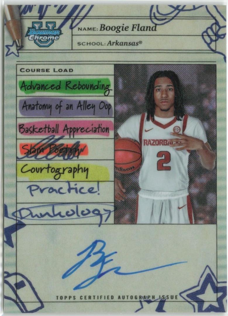 Boogie Fland #CLA-BF Basketball Cards 2024 Bowman Chrome University Course Load Autograph