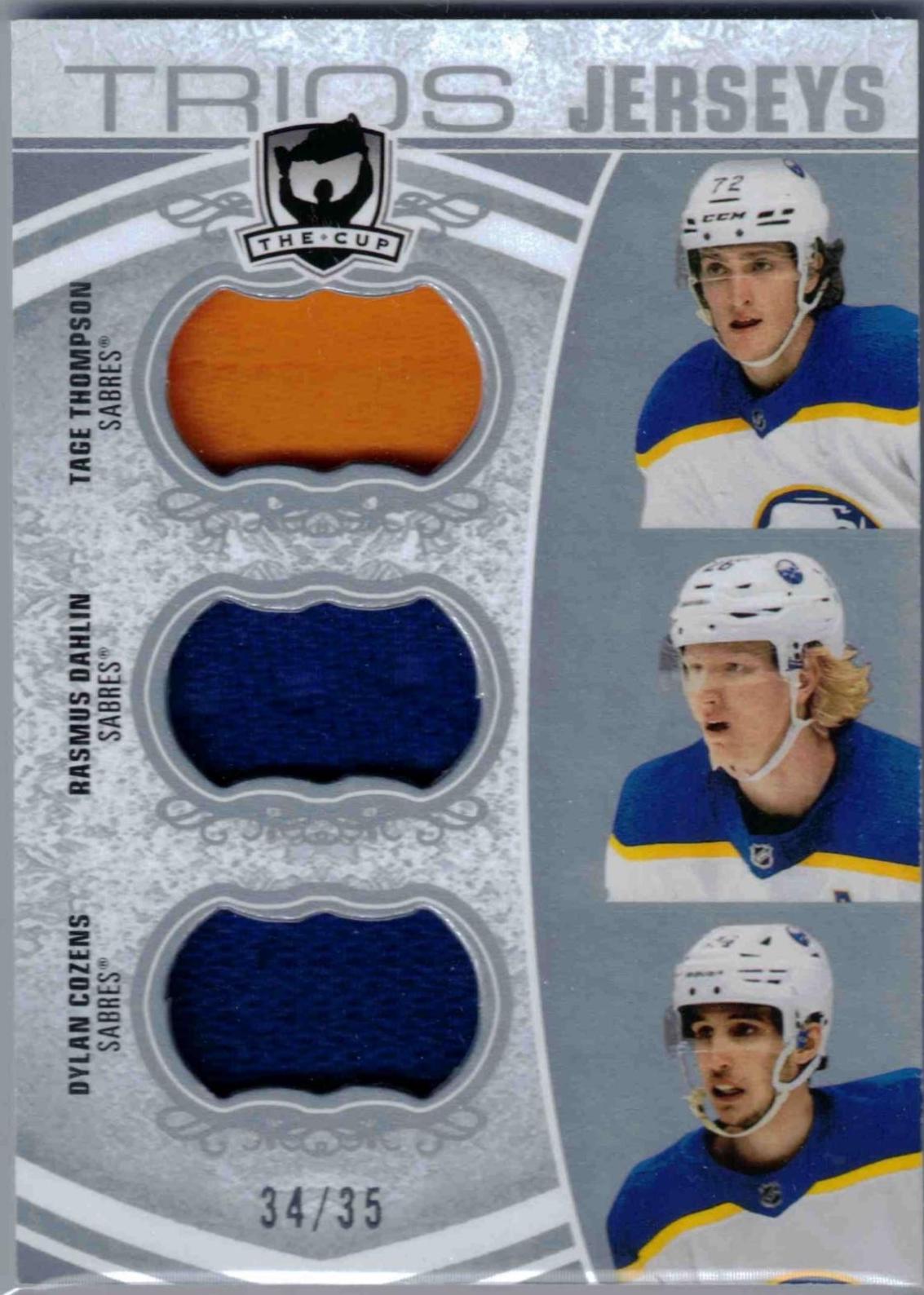 Tage Thompson/Dylan Cozens/Rasmus Dahlin #C3-TCD Hockey Cards 2022 Upper Deck The Cup Trios Jersey