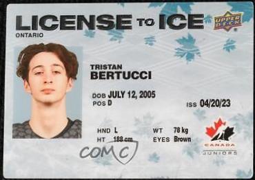 Tristan Bertucci #LI-2 Hockey Cards 2023 Upper Deck Team Canada Juniors License to Ice