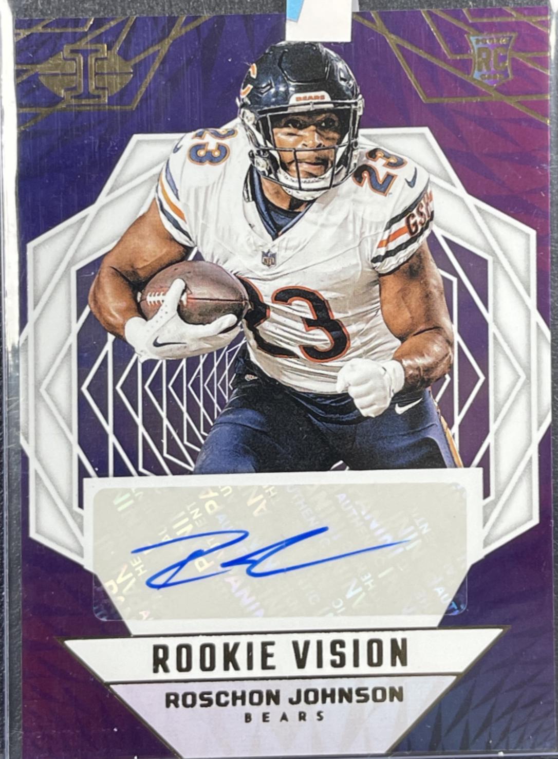 Roschon Johnson #RVS-RJO Football Cards 2023 Panini Illusions Rookie Vision Signature