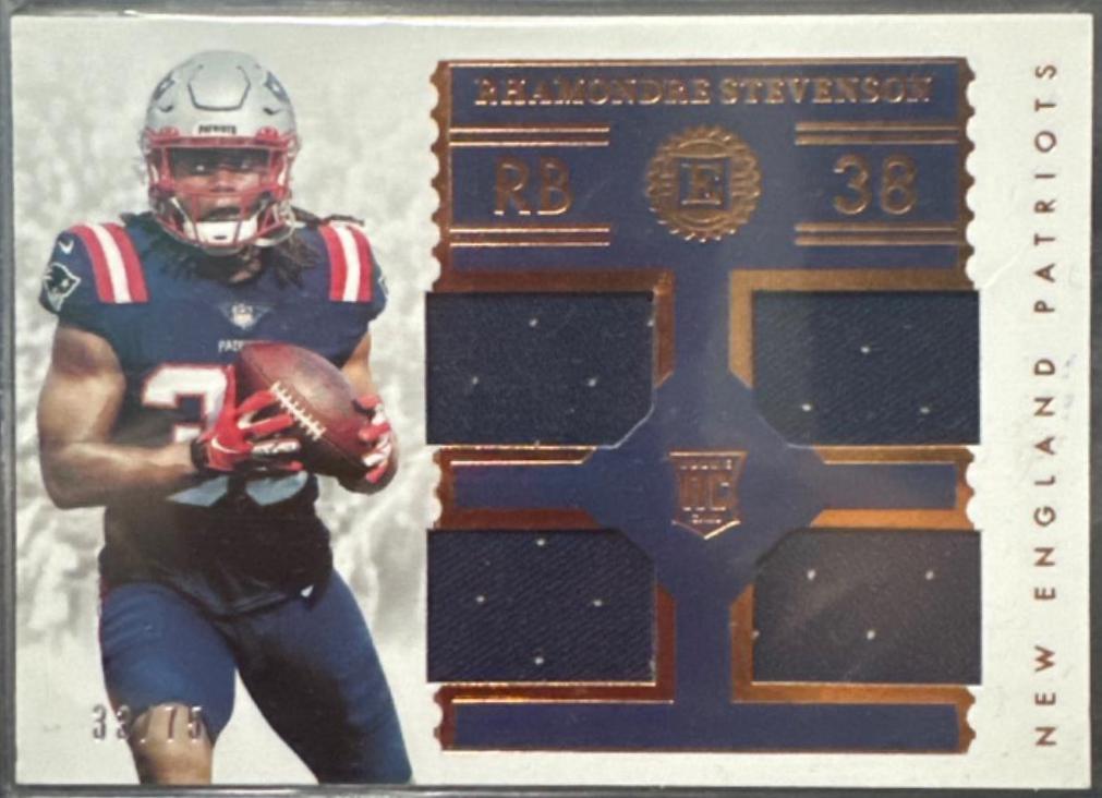 Rhamondre Stevenson #RTM-RS Football Cards 2021 Panini Encased Rookie Quad Memorabilia