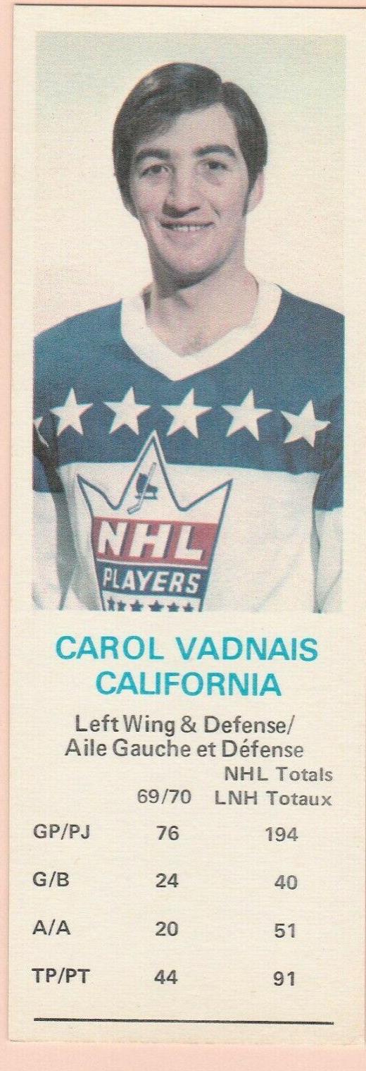 Carol Vadnais Hockey Cards 1970 Dad's Cookies