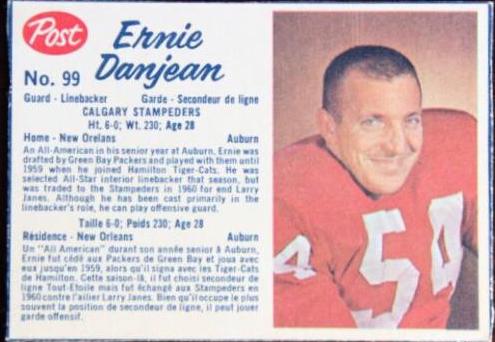 Ernie Danjean #99 1962 Post Cereal Cfl Football