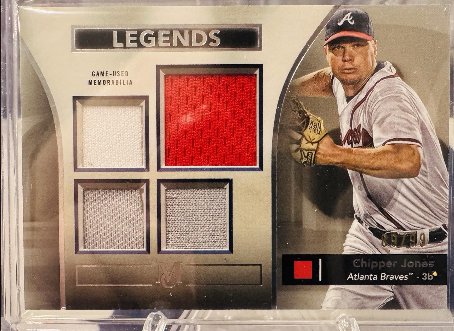 Chipper Jones #SPPQR-CJ Baseball Cards 2024 Topps Museum Collection Single-Player Primary Pieces Quad Relics Legend