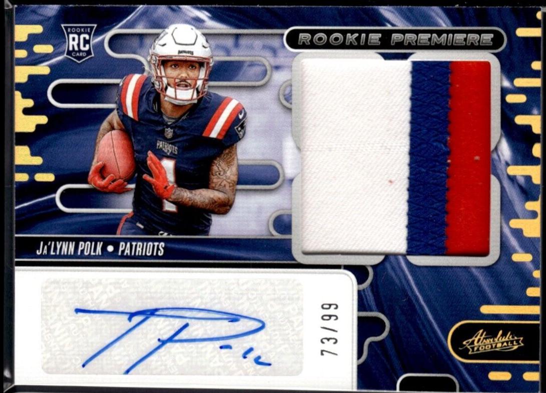 Ja'Lynn Polk #RPMA-JPK Football Cards 2024 Panini Absolute Rookie Premiere Quad Materials Auto
