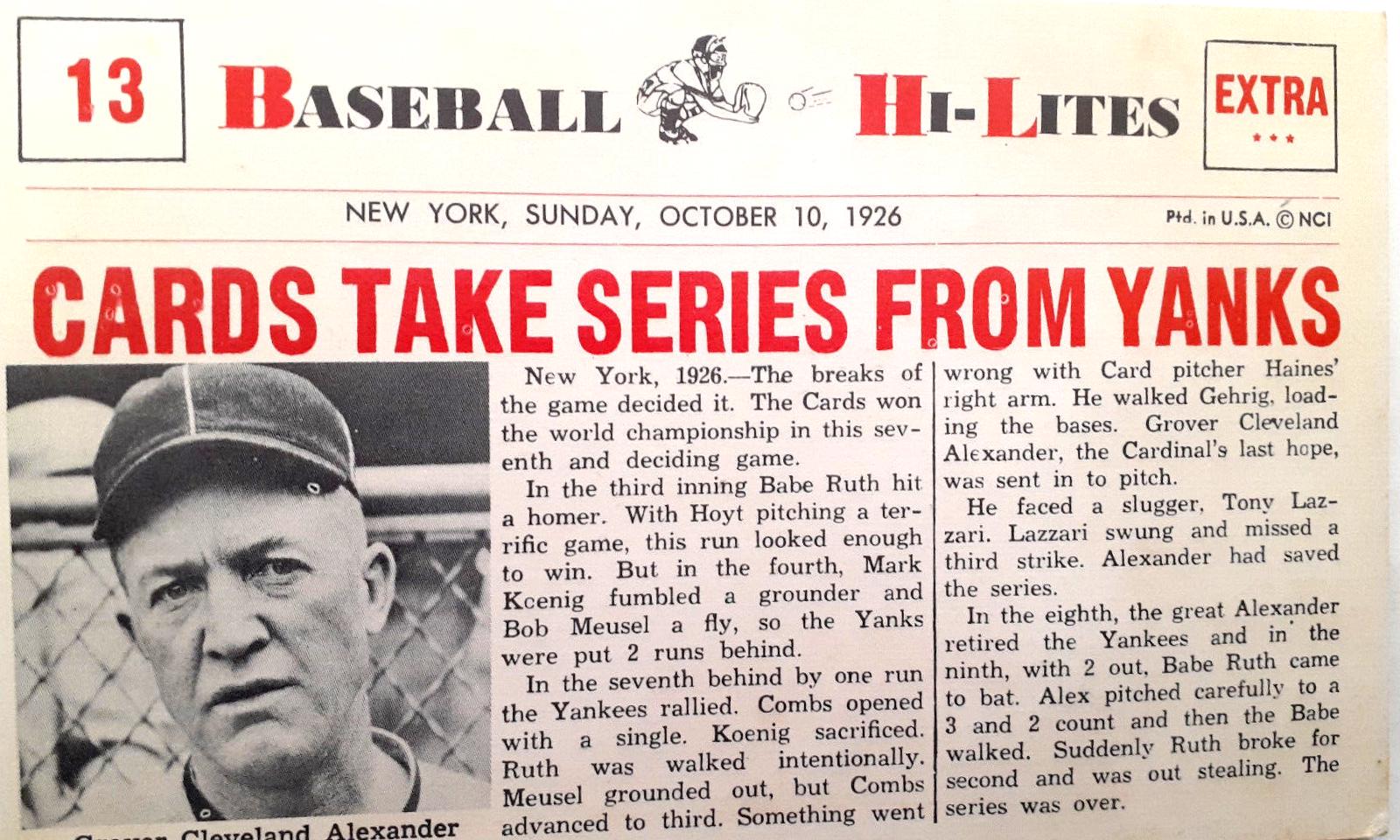 Cards Take Series #13 Baseball Cards 1960 NU Card Baseball Hi Lites