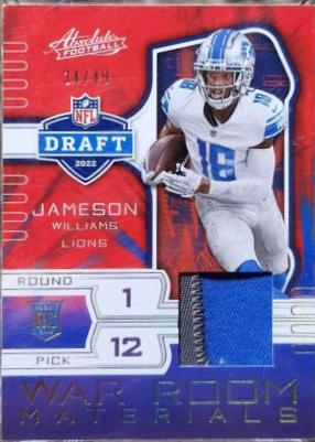 Jameson Williams #8 Football Cards 2022 Panini Absolute War Room Materials