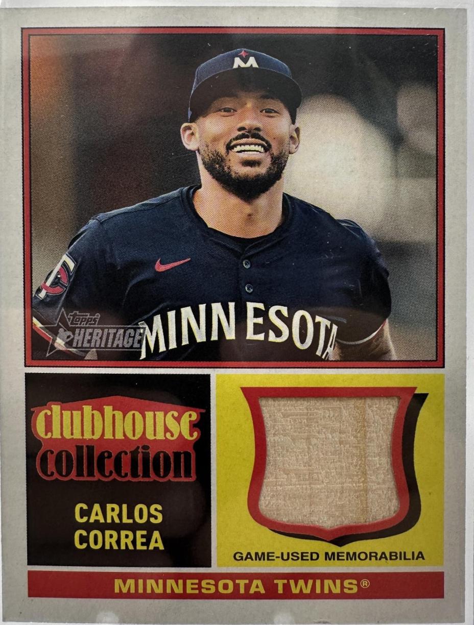 Carlos Correa #CCSDR-CC Baseball Cards 2025 Topps Heritage Clubhouse Collection Single Player Dual Relic