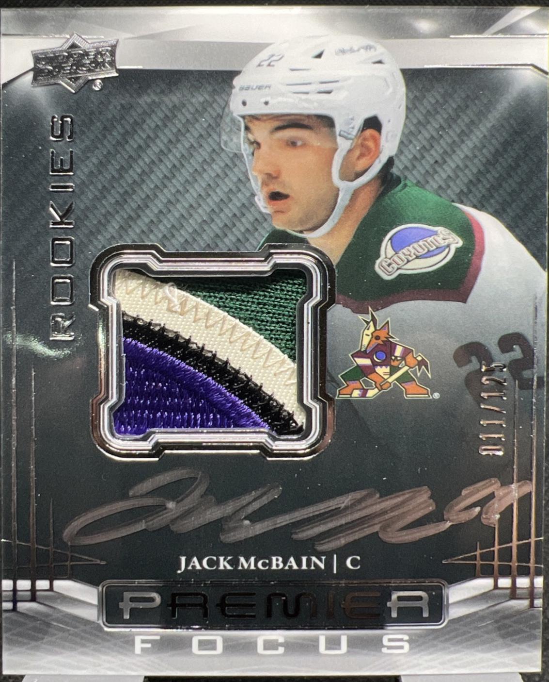 Jack McBain #PFPR-JM Hockey Cards 2022 Upper Deck Premier Focus Rookies Auto Patch