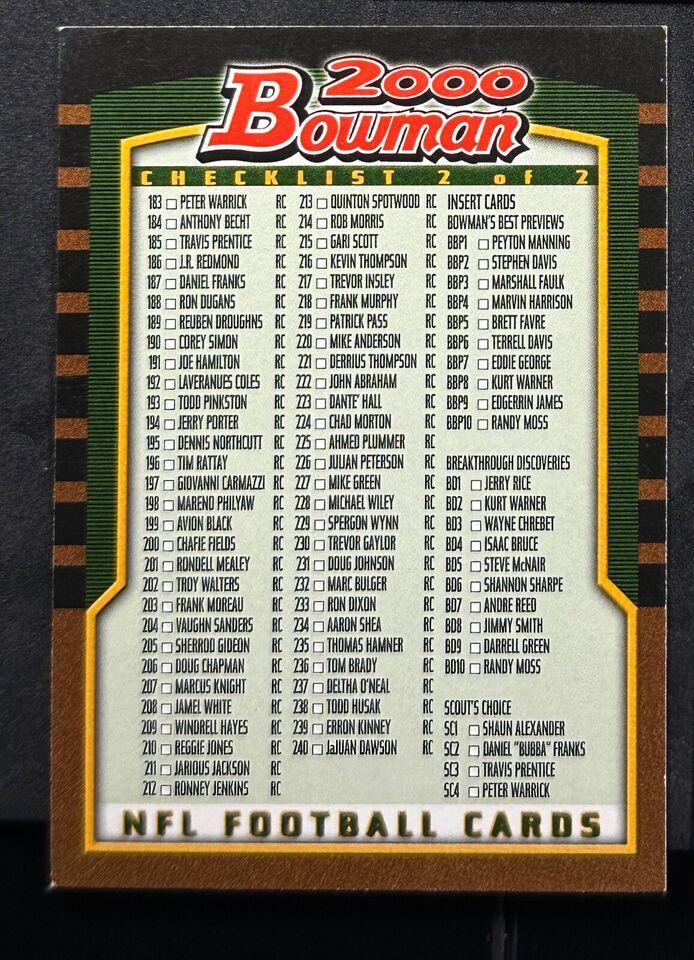 Checklist #2 Of 2 Football Cards 2000 Bowman