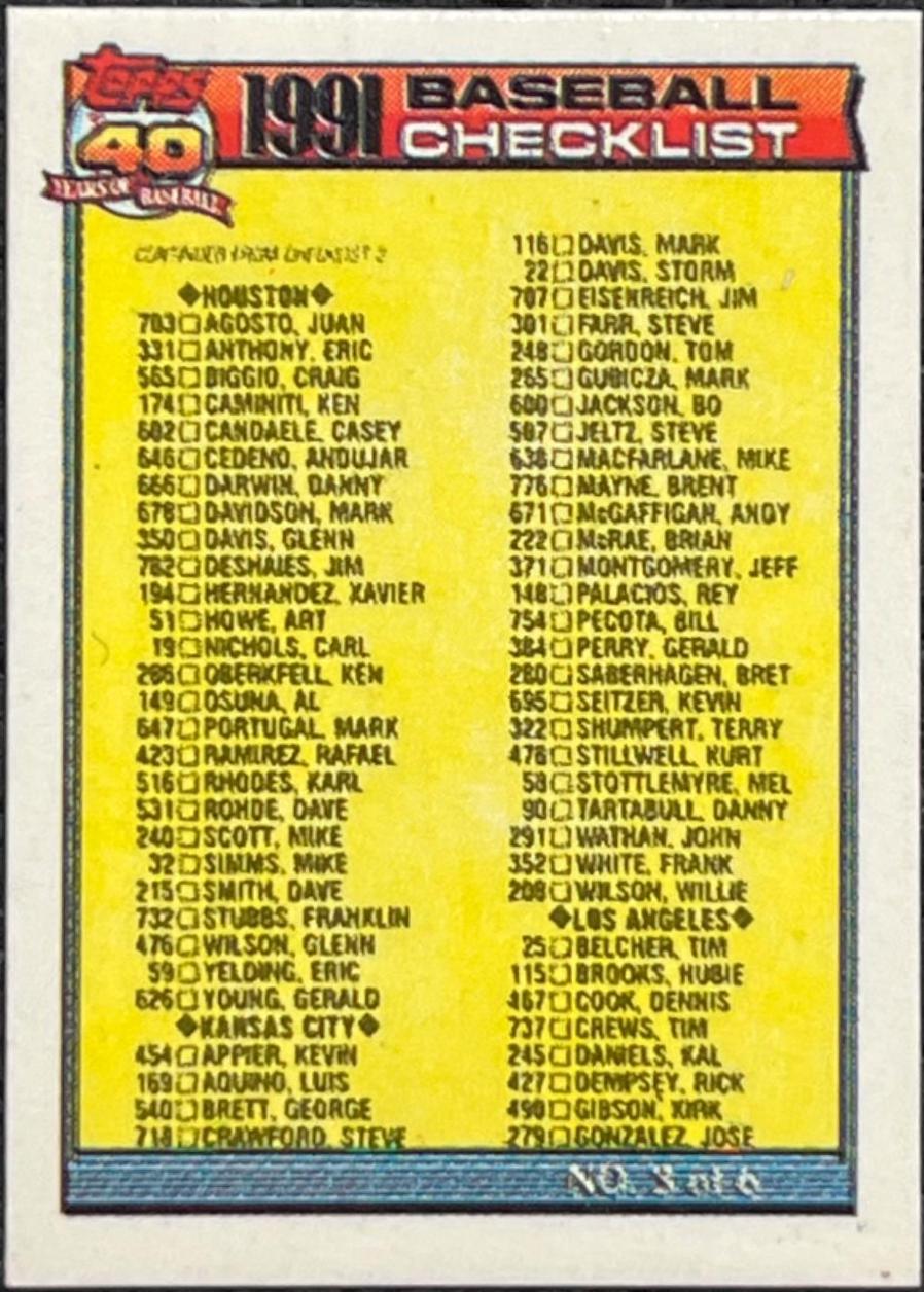 Checklist 3 #366 Baseball Cards 1991 Topps Micro