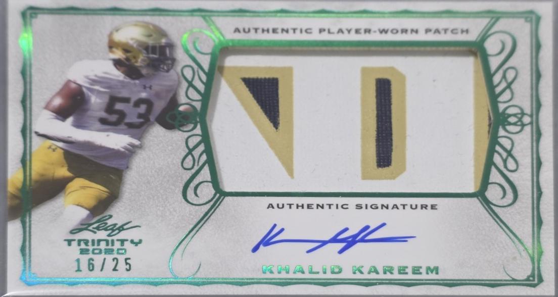 Khalid Kareem #PA-KK1 2020 Leaf Trinity Patch Autograph Football