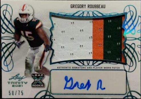 Gregory Rousseau #PA-GR1 2021 Leaf Trinity Patch Autographs Football