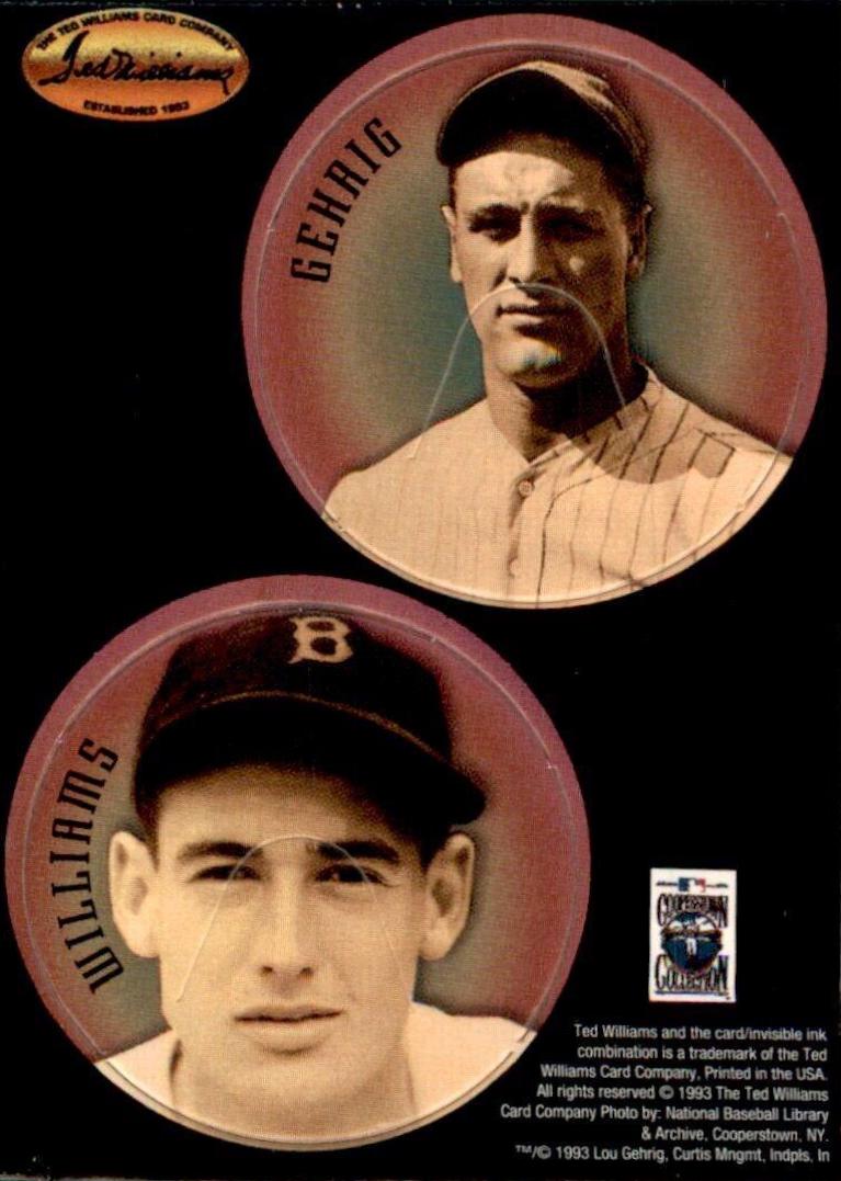 Gehrig/ Williams Baseball Cards 1993 Ted Williams Co