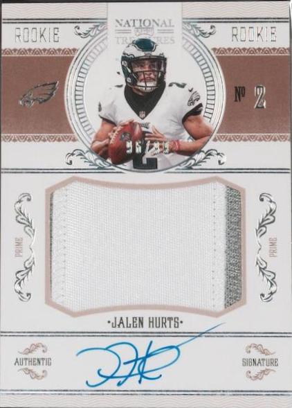 Jalen Hurts Crossover Rookie Patch Autographs #CRS-JAH Football Cards 2020 Panini National Treasures Crossover Rookie Patch Autographs