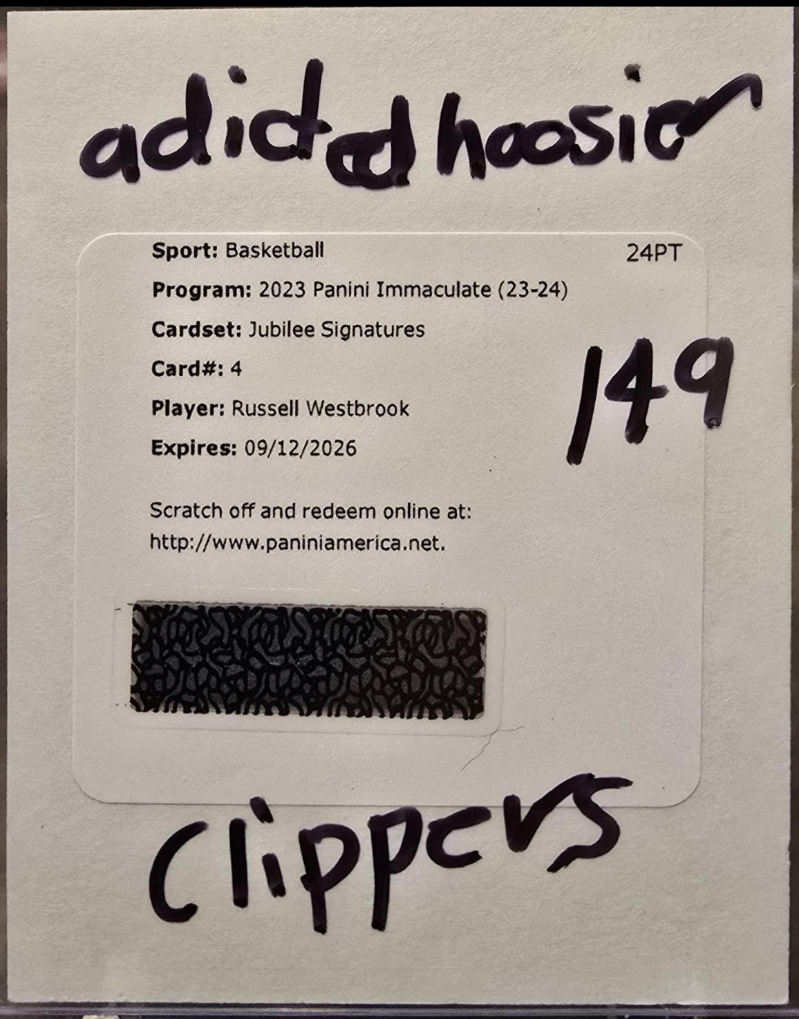 Russell Westbrook #4 Basketball Cards 2023 Panini Immaculate Jubilee Signatures