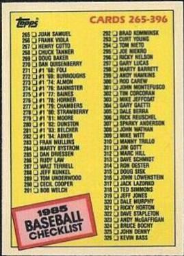 Checklist 265-396 #377 Baseball Cards 1985 Topps Tiffany