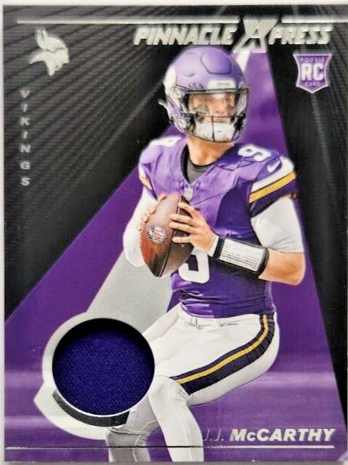 J.J. McCarthy #PEM-JMY Football Cards 2024 Panini Encore Pinnacle Express Materials