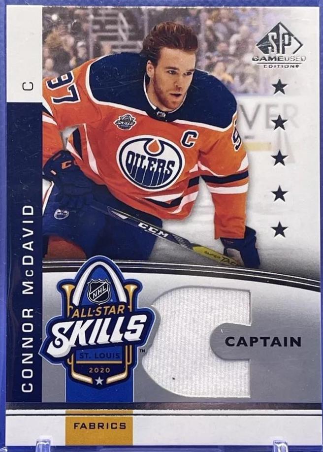 Connor McDavid #ASC-CM Hockey Cards 2020 SP Game Used All Star Skills Fabrics Autograph