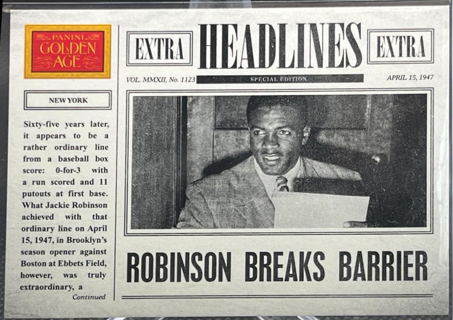 Robinson Breaks Barrier #15 Baseball Cards 2012 Panini Golden Age Headlines