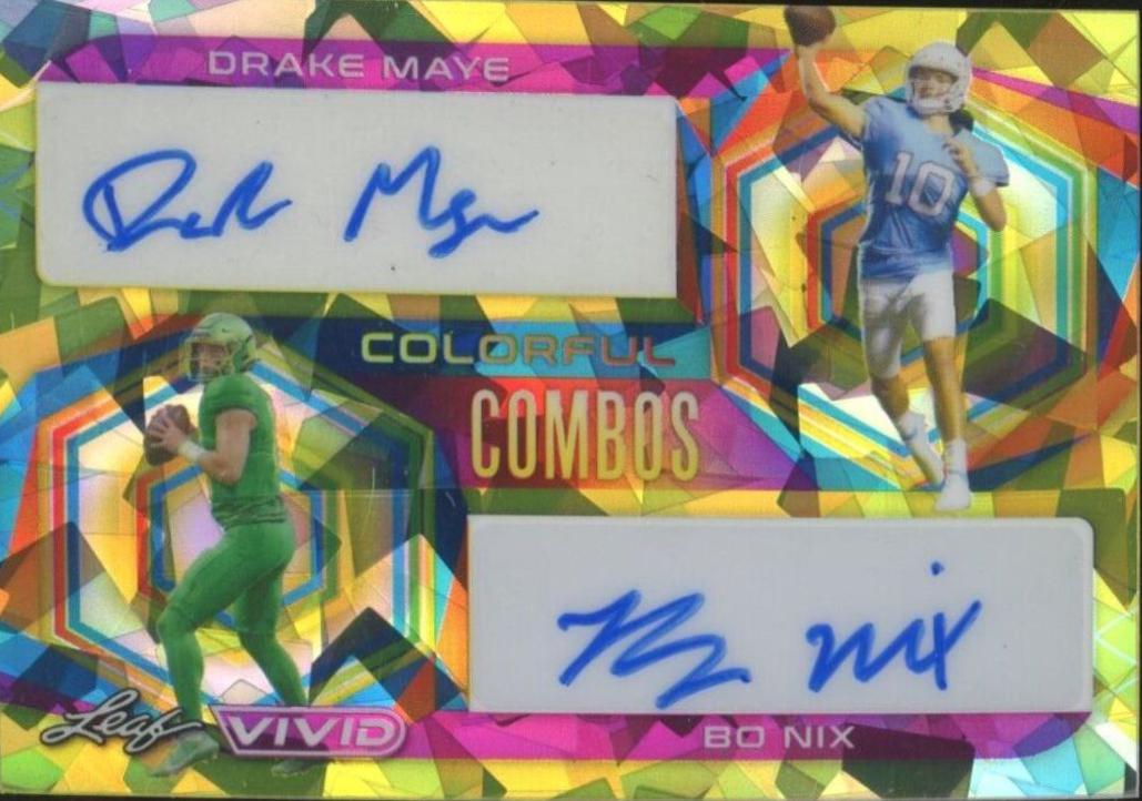Drake Maye, Bo Nix #CC-23 Football Cards 2023 Leaf Vivid Autographs Colorful Combos