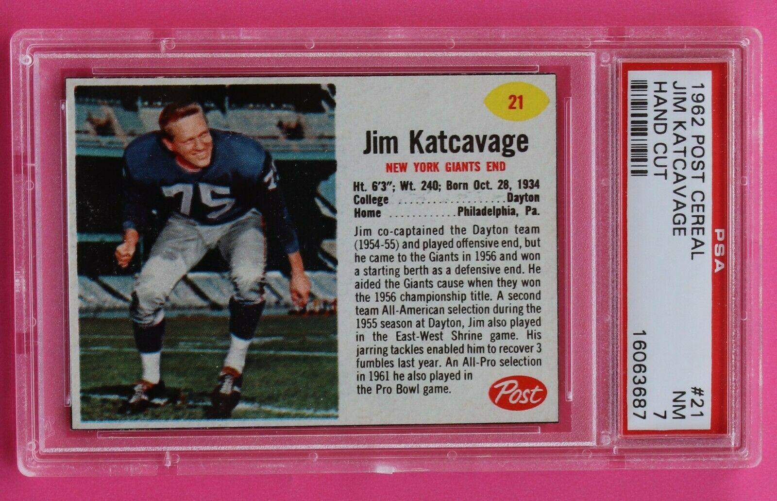 Jim Katcavage #21 Football Cards 1962 Post Cereal