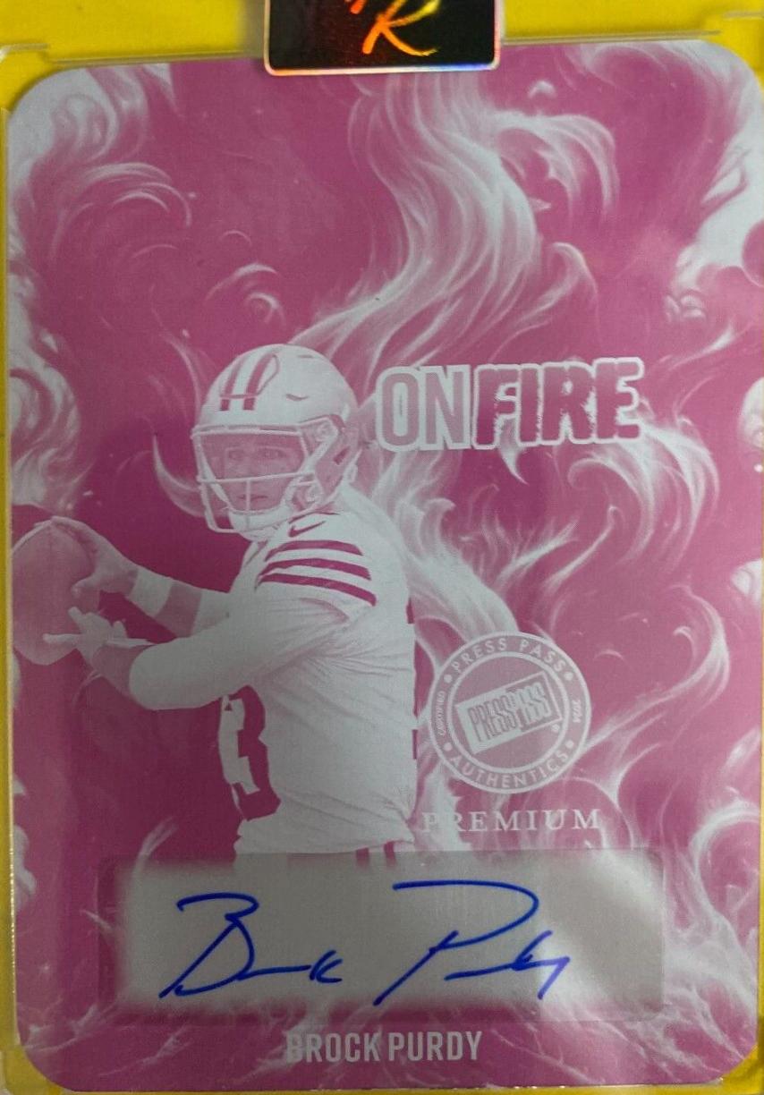 Brock Purdy #OF-BP1 Football Cards 2024 Press Pass Premium On Fire Autograph