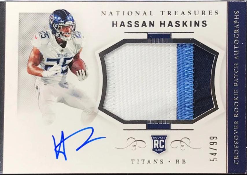 Hassain Haskins #39 Football Cards 2022 Panini National Treasures Crossover Rookie Patch Autographs