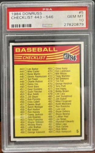 Checklist 443-546 #5 Baseball Cards 1984 Donruss