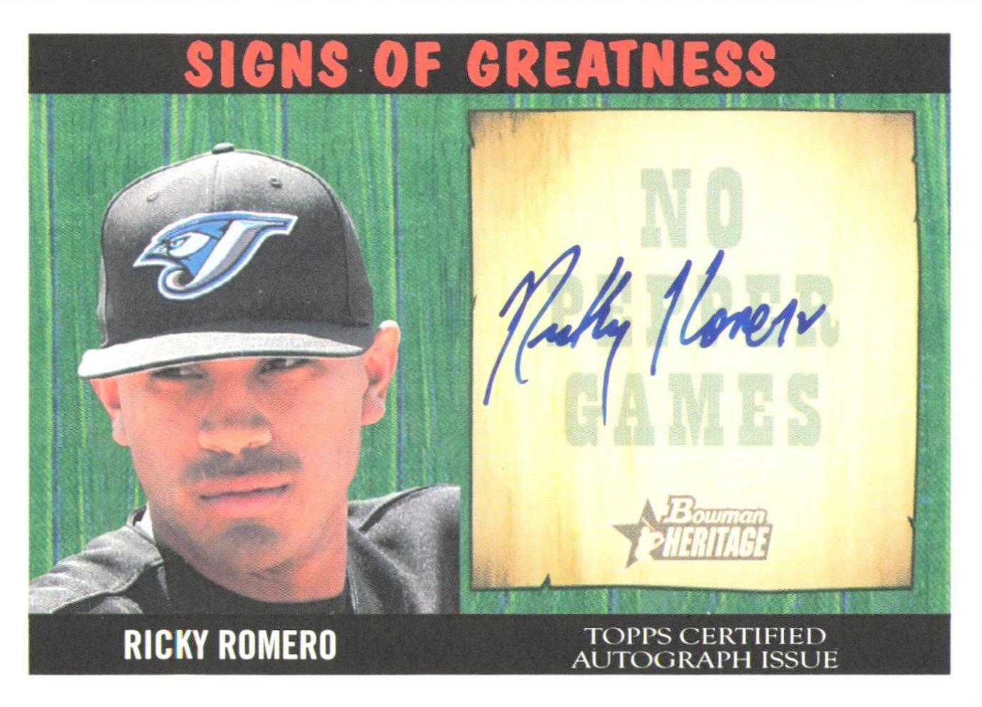 Ricky Romero #SG-RR 2005 Bowman Heritage Baseball Signs of Greatness