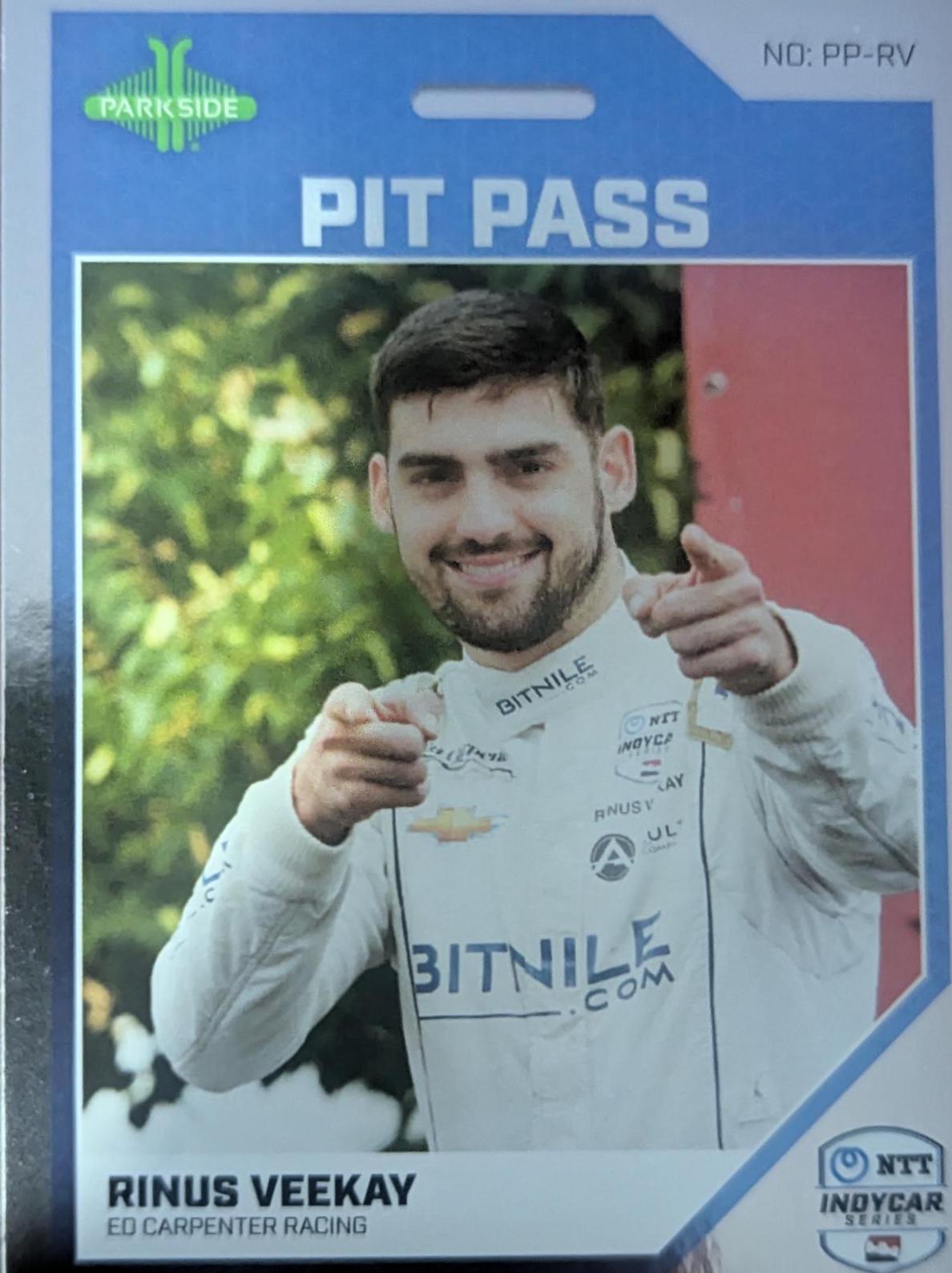 Rinus Veekay #PP-RV Racing Cards 2024 Parkside NTT IndyCar Pit Pass