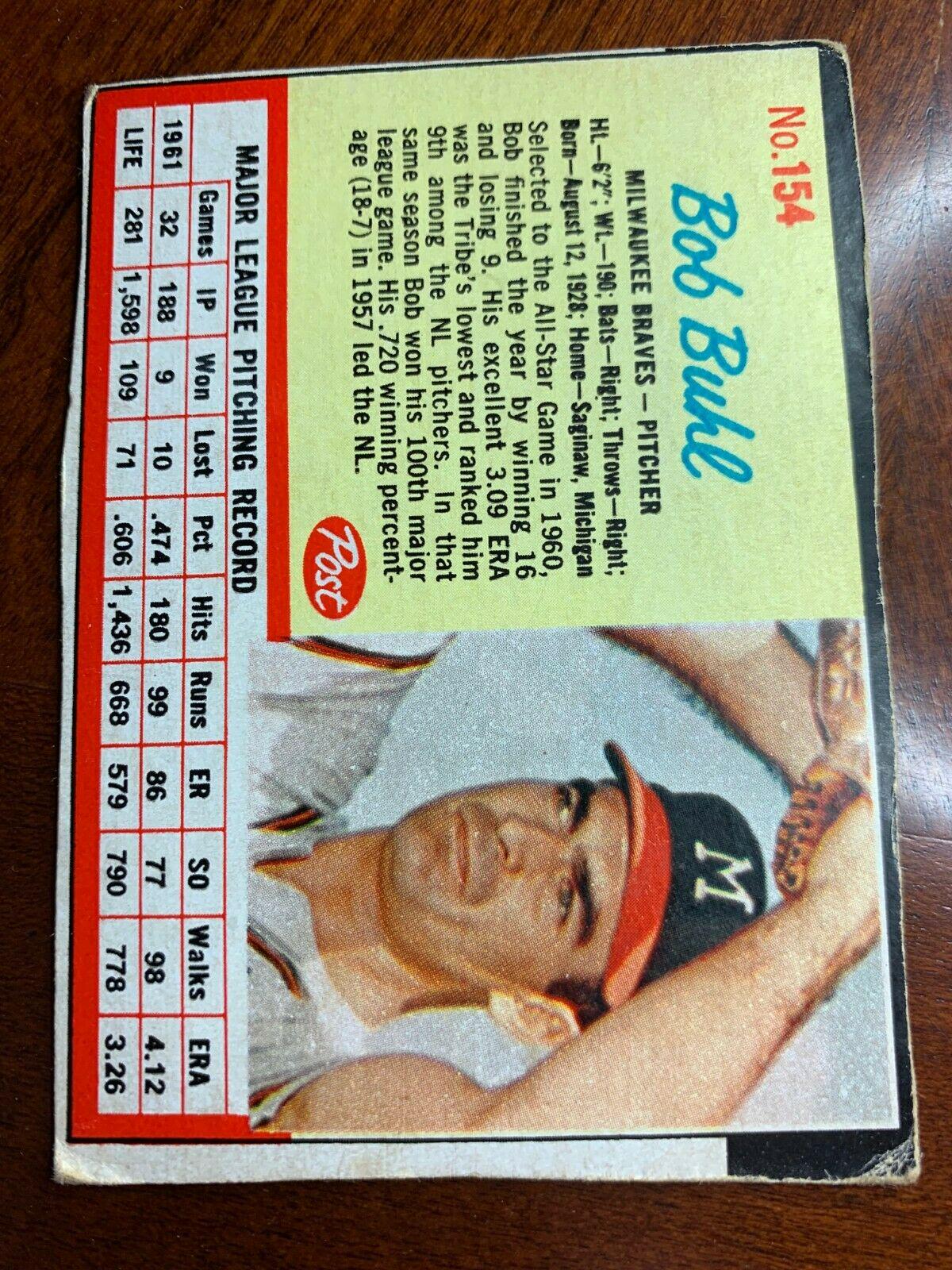 Bob Buhl #154 1962 Post Cereal Baseball