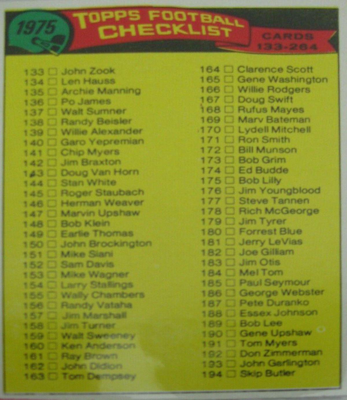 Checklist 133-264 #251 Football Cards 1975 Topps