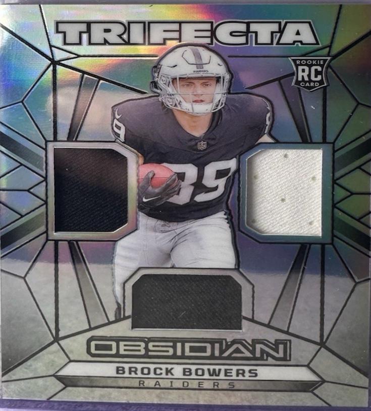 Brock Bowers #4 Football Cards 2024 Panini Obsidian Trifecta Swatch