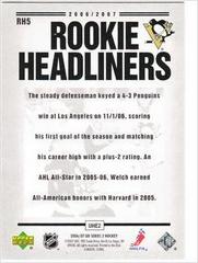 Back Of Card | Noah Welch Hockey Cards 2006 Upper Deck Rookie Headliners
