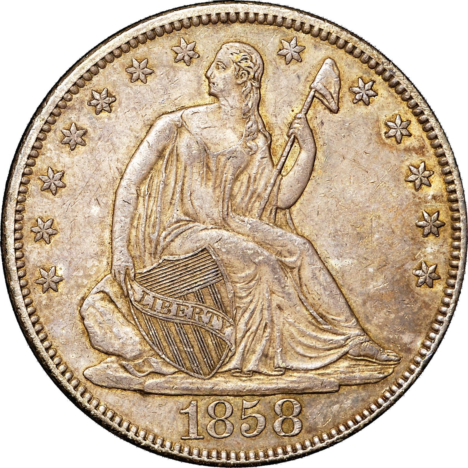 1858 Coins Seated Liberty Half Dollar