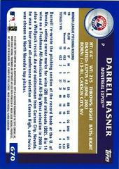 Back Of Card | Darrell Rasner Baseball Cards 2003 Topps