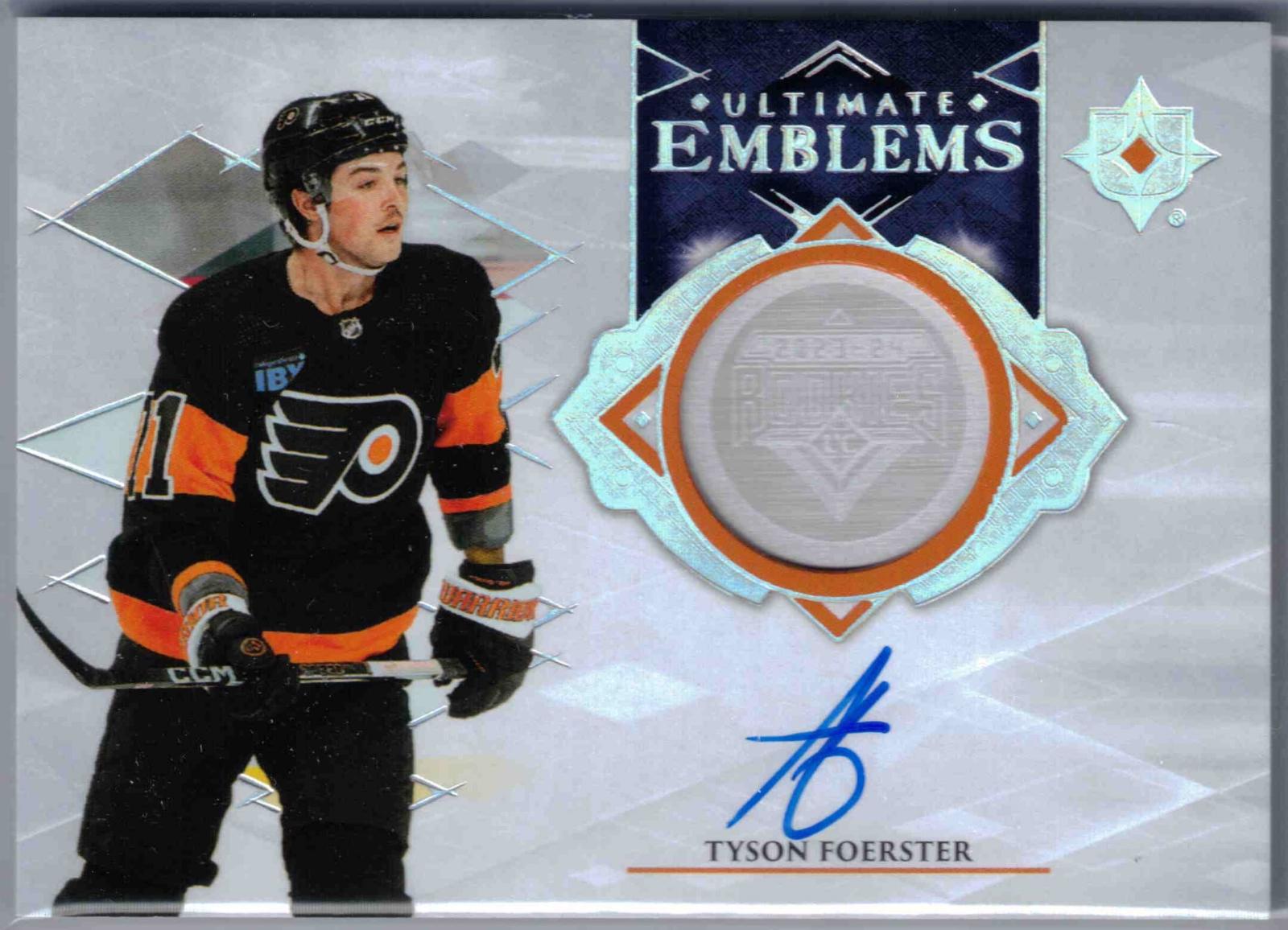 Tyson Foerster #UE-TF 2023 Upper Deck Ultimate Collection Emblems Auto Rookie Hockey