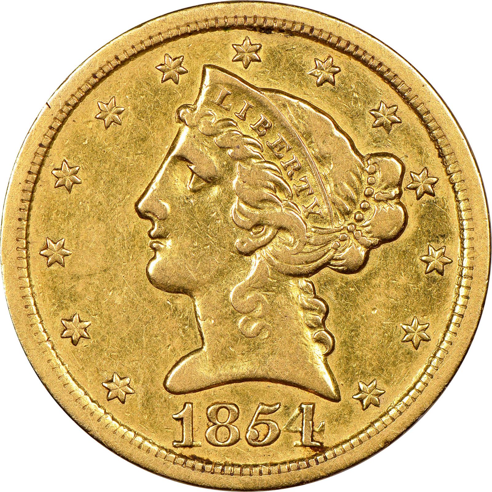 1854 S Coins Liberty Head Half Eagle