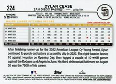 Back Of Card | Dylan Cease Baseball Cards 2024 Topps Chrome
