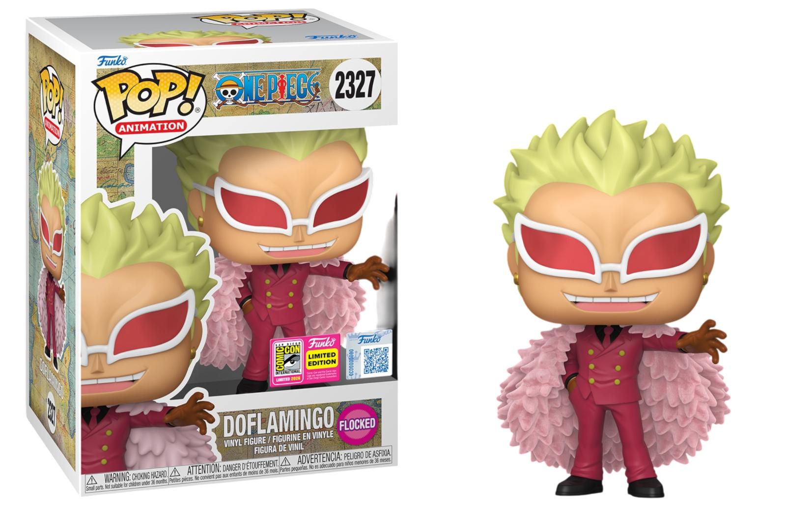Doflamingo #2327 One Piece Funko Pop SDCC Flocked SDCC exclusive box and figure