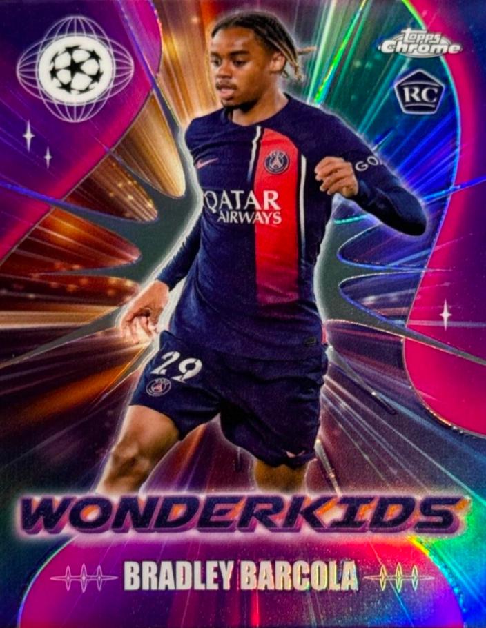 Bradley Barcola #WK-9 Soccer Cards 2023 Topps Chrome UEFA Club Wonderkid